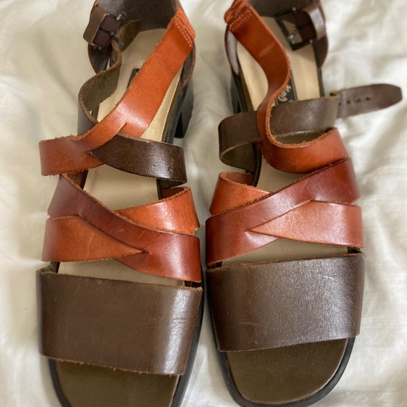 Block heel vintage strappy sandals genuine leather size 10 by Westies - Picture 9 of 9